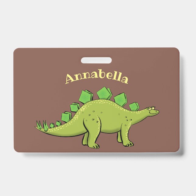 Funny stegosaurus dinosaur cartoon badge (Front)