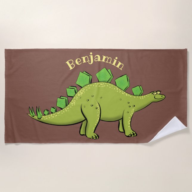 Funny stegosaurus dinosaur cartoon beach towel (Front)