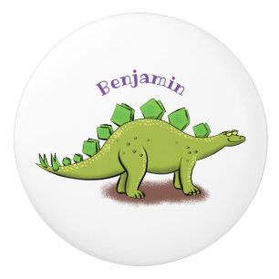 Funny stegosaurus dinosaur cartoon ceramic knob