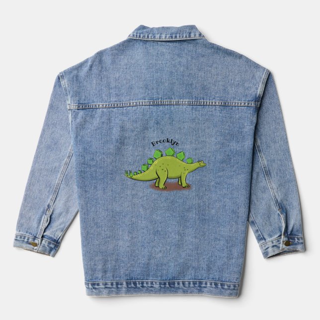 Funny stegosaurus dinosaur cartoon denim jacket (Back)