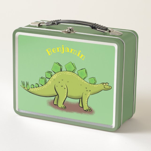 Funny stegosaurus dinosaur cartoon metal lunch box (Front)