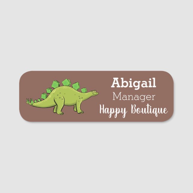 Funny stegosaurus dinosaur cartoon name tag (Front)