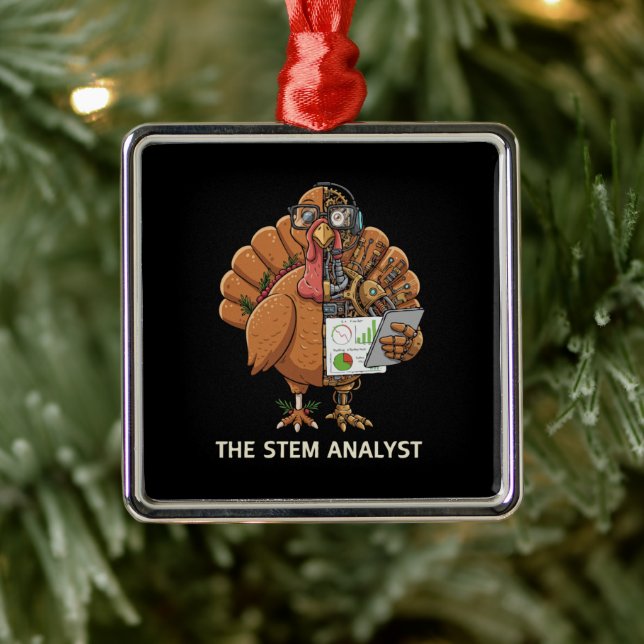  Funny STEM Analyst Robot Turkey Thanksgiving Gift Metal Ornament (Tree)