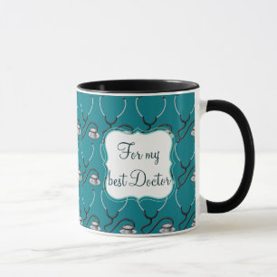 Funny stethoscope for doctor on dark teal green mug