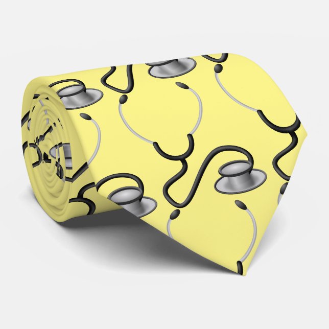 Funny stethoscopes for doctor on Yellow background Tie (Rolled)