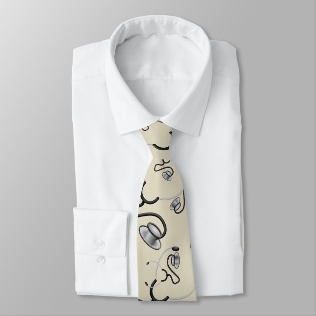 Funny stethoscopes for doctors on beige champagne tie (Tied)