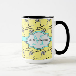 Funny stethoscopes for doctors on yellow name mug