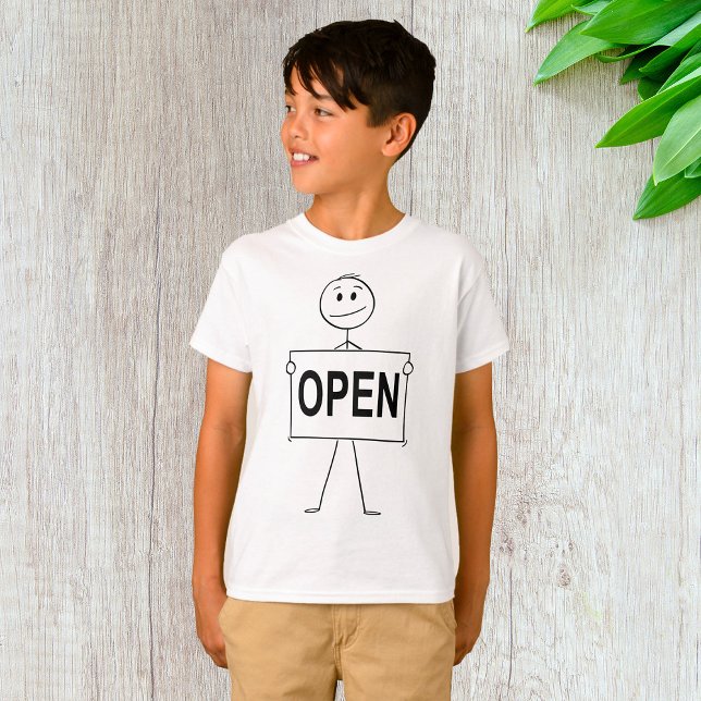 Funny Stick Figure Holding Open Sign  T-Shirt (Creator Uploaded)