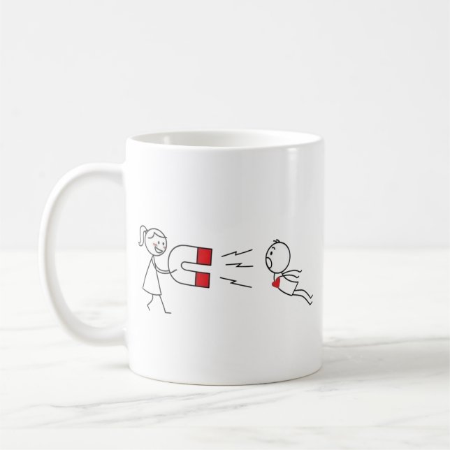 Funny Stick Figure Love Magnet Coffee Mug (Left)