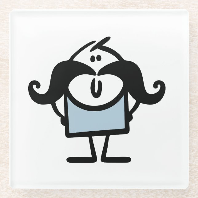 Funny stick man with moustaches glass coaster (Front)