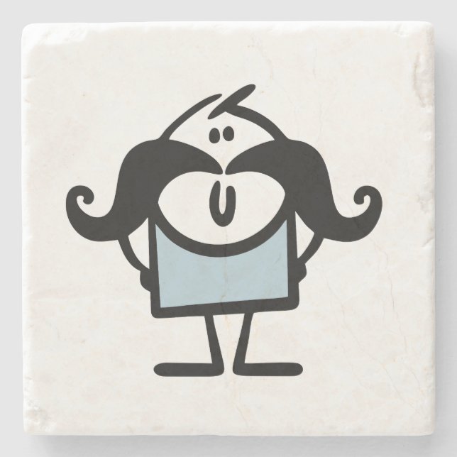 Funny stick man with moustaches stone coaster (Front)