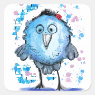 Funny Sticker with Cute Blue Bird - customizable