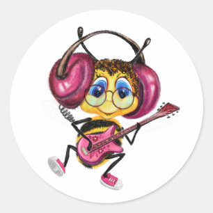 Funny Sticker with Guitar Player Bee