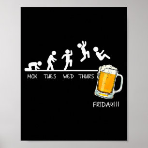 Funny Stickman Jumping Beer Days Of Week Friday Dr Poster