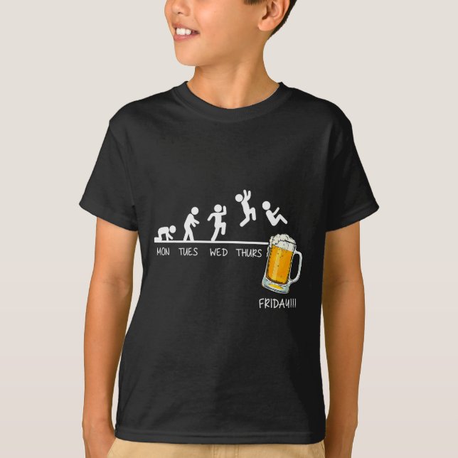 Funny Stickman Jumping Beer Days Of Week Friday Dr T-Shirt (Front)
