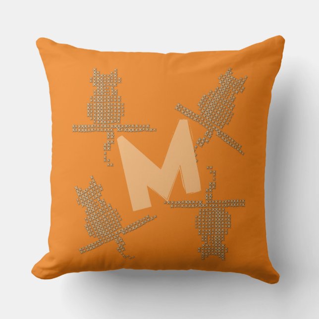 Funny Stitched Effect Cats Monogram  Pillow (Front)