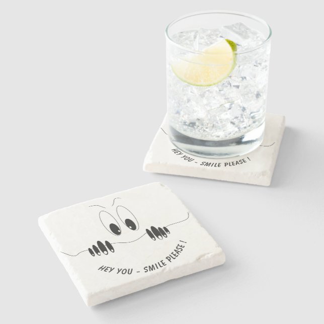 Funny Stone Coaster with Curiosity Eyes - Smile (Side)