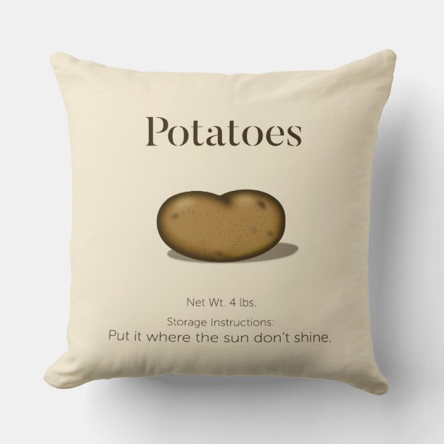Funny Storage Instructions Rustic Potato Sack Throw Pillow (Front)