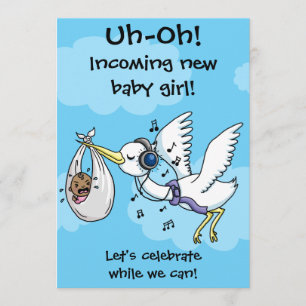 Funny stork and screaming baby shower card
