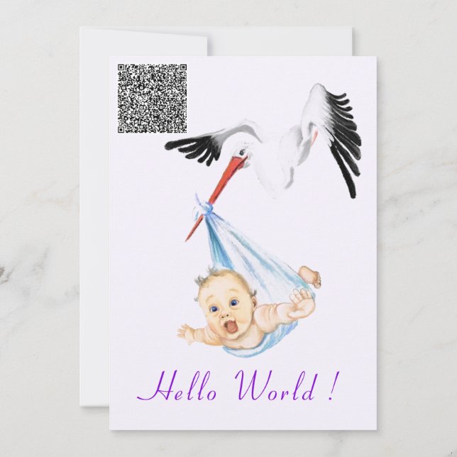 Funny Stork Baby Shower Invitation with QR Code (Back)
