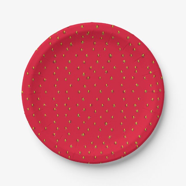 Funny strawberry background red paper plate (Front)