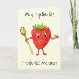 Funny Strawberry & Cream Quirky Cartoon Love Art Card