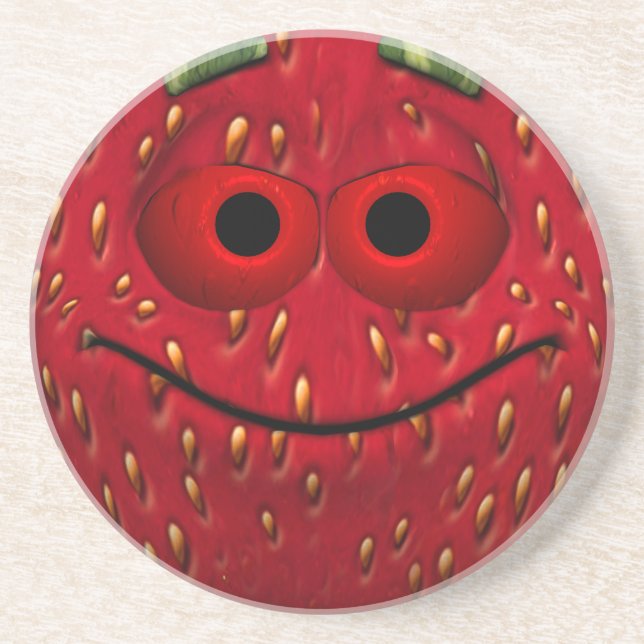 Funny Strawberry Emoticon Coaster (Front)