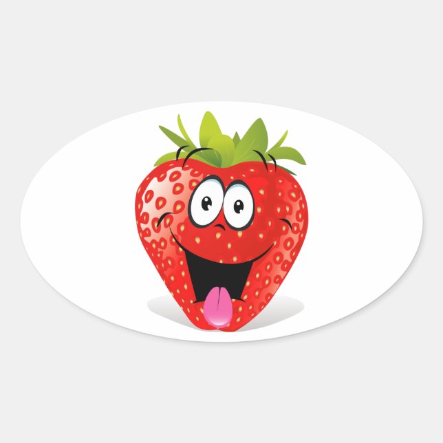 Funny Strawberry Face Sticking Out Tongue Oval Sticker (Front)