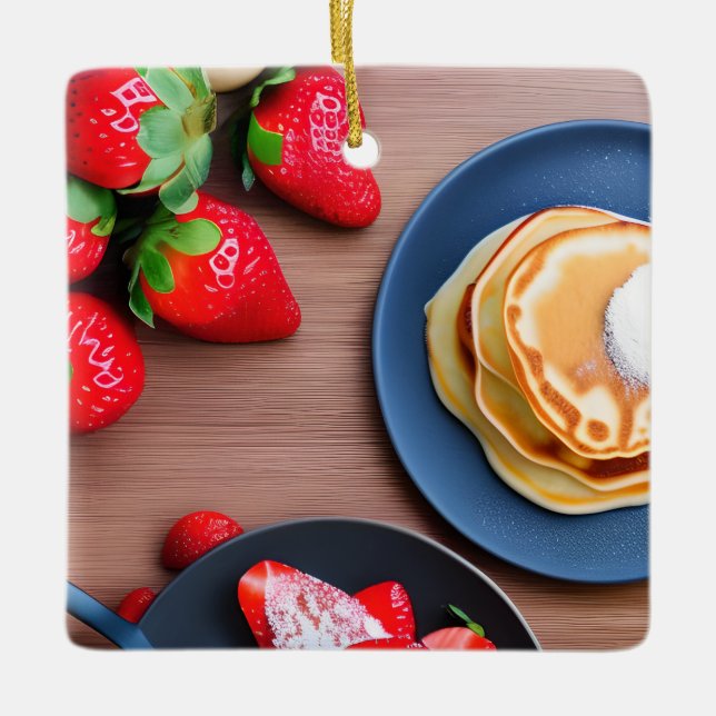 Funny Strawberry Pancakes Pun Christmas  Ceramic Ornament (Front)