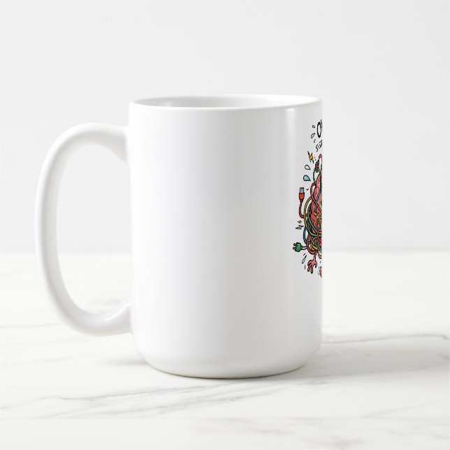 Funny Stressed Brain Overload Tangled Wires Tech E Coffee Mug (Left)