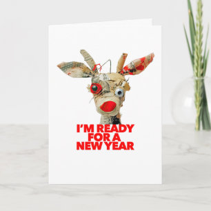 Funny stressed out reindeer HAPPY NEW YEAR humour Card