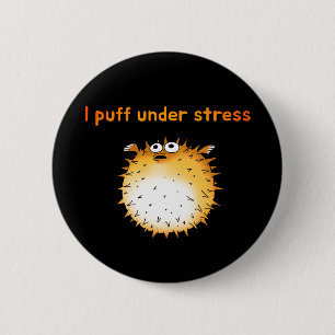 Funny Stressed Pufferfish Cartoon 2 Inch Round Button