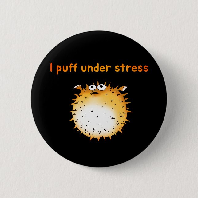 Funny Stressed Pufferfish Cartoon 2 Inch Round Button (Front)