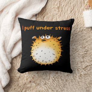 Funny Stressed Pufferfish Cartoon Throw Pillow
