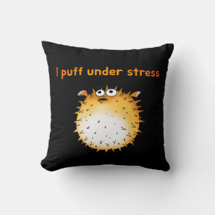 Funny Stressed Pufferfish Cartoon Throw Pillow