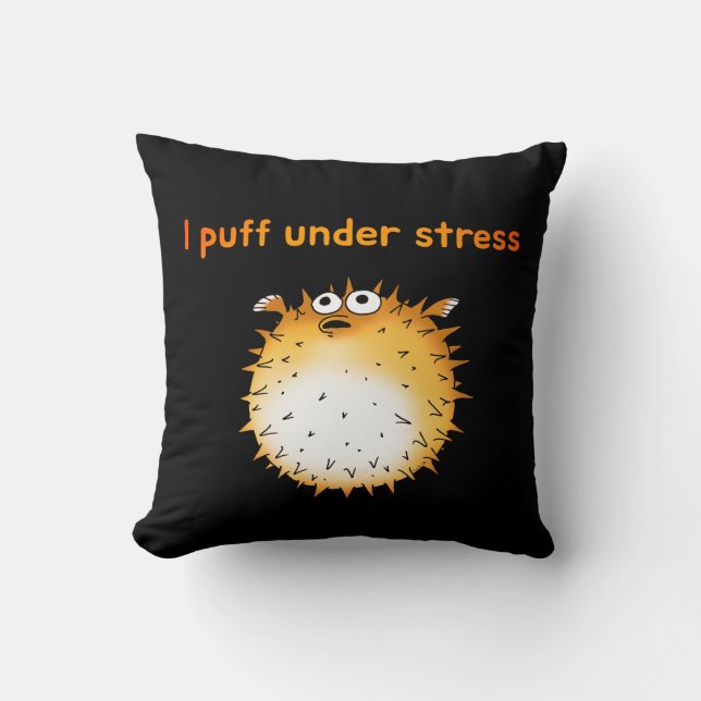 Funny Stressed Pufferfish Cartoon Throw Pillow (Front)
