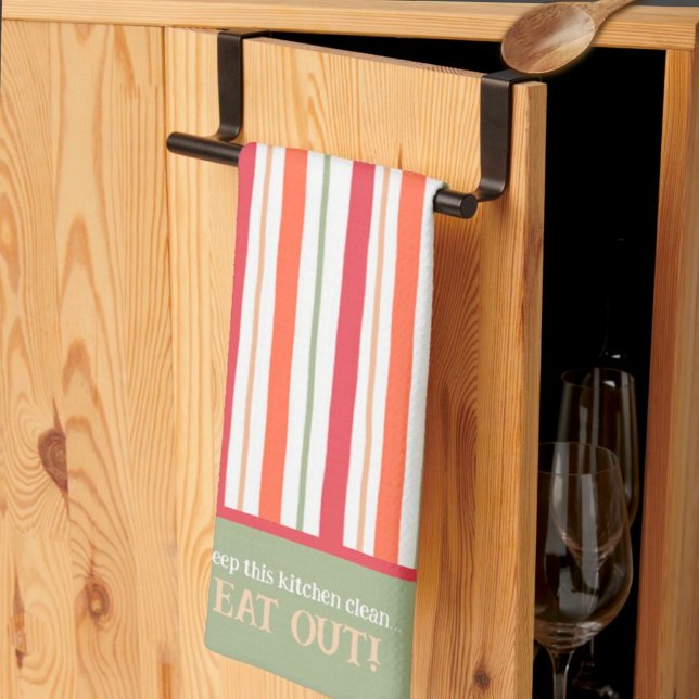 Funny Stripe Eat Out Customizable Quote Kitchen Towel (Creator Uploaded)