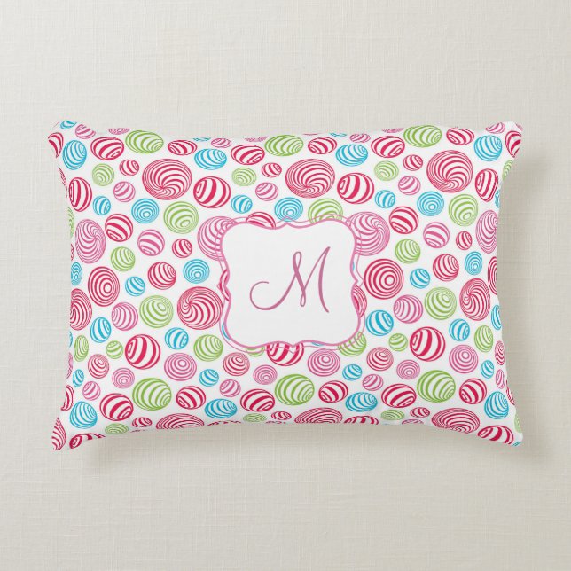 Funny Striped Candies in pastel colours monogram Accent Pillow (Front)