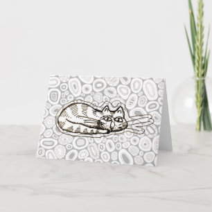 Funny Striped Cartoon Cat Drawing Greeting Card