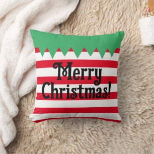 Funny striped elf suit Christmas throw pillow