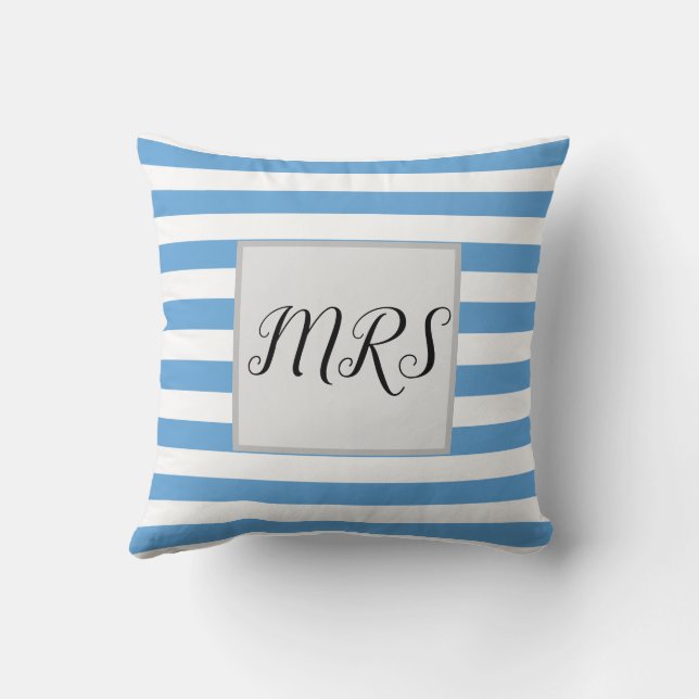 Funny Striped Mrs  Throw Pillow (Back)