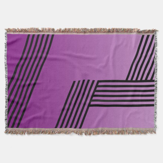 Funny Stripes Pattern - black geo + your backgr. Throw Blanket (Front)