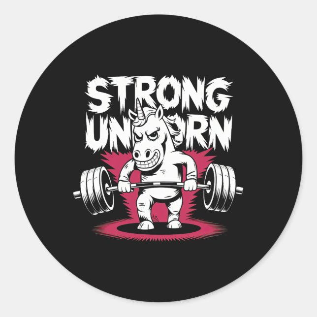Funny Strong Deadlift Bodybuilding Unicorn  Classic Round Sticker (Front)