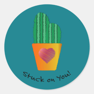 Funny Stuck On You Cactus Classic Round Sticker