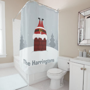 Funny Stuck Santa custom name shower curtain