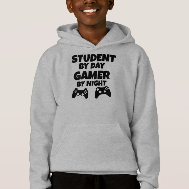 Funny student by day gamer by night boys hoodie (Front)