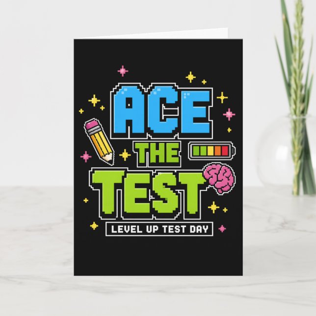 Funny Student Test Ace The Test Level Up Test Day Card (Front)