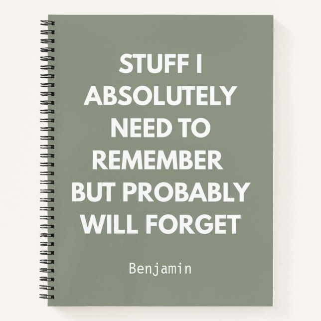 Funny "Stuff I Need To Remember"  Personalized Notebook (Front)