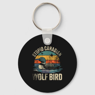 Funny stupid canadian wolf bird loon hockey keychain