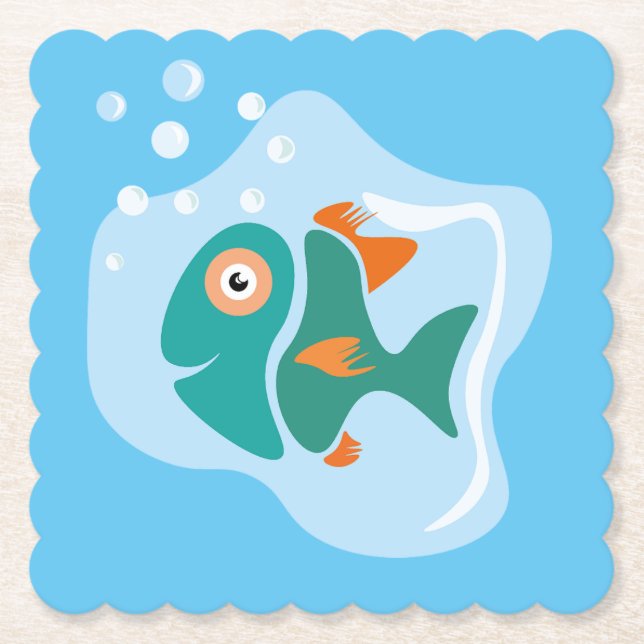 Funny Stylish Fish Paper Coaster (Front)